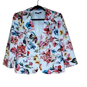Isabella DeMarco by Tahari Levine Floral Linen Blend Jacket 3/4 Sleeve Size 6